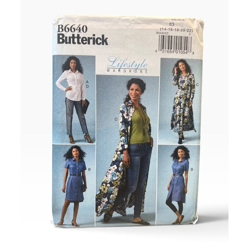 Butterick B6640 Misses' Lifestyle Wardrobe E5 (14-22) Shirt Dress Pants Duster